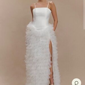 Elegant White Ruffled Evening Dress